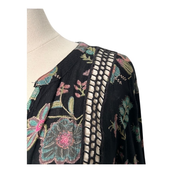 Free People Just The Two Of Us Floral Boho Tunic Top Black Small - Picture 7 of 10